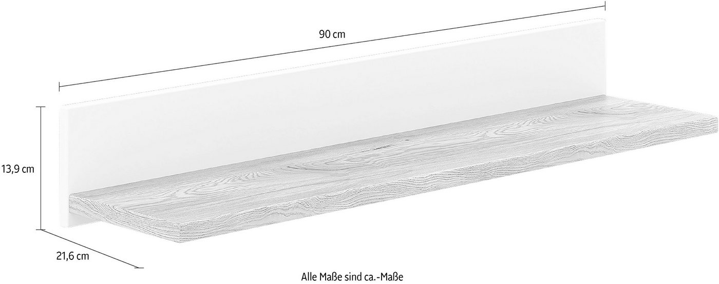 PAIDI Wandregal YOLANDA in Weiß mit Eiche-Dekor, 90 cm Breite, Schweberegal, stabiles Hängeregal aus Holz, 20 Kg Tragkraft, Wandboard