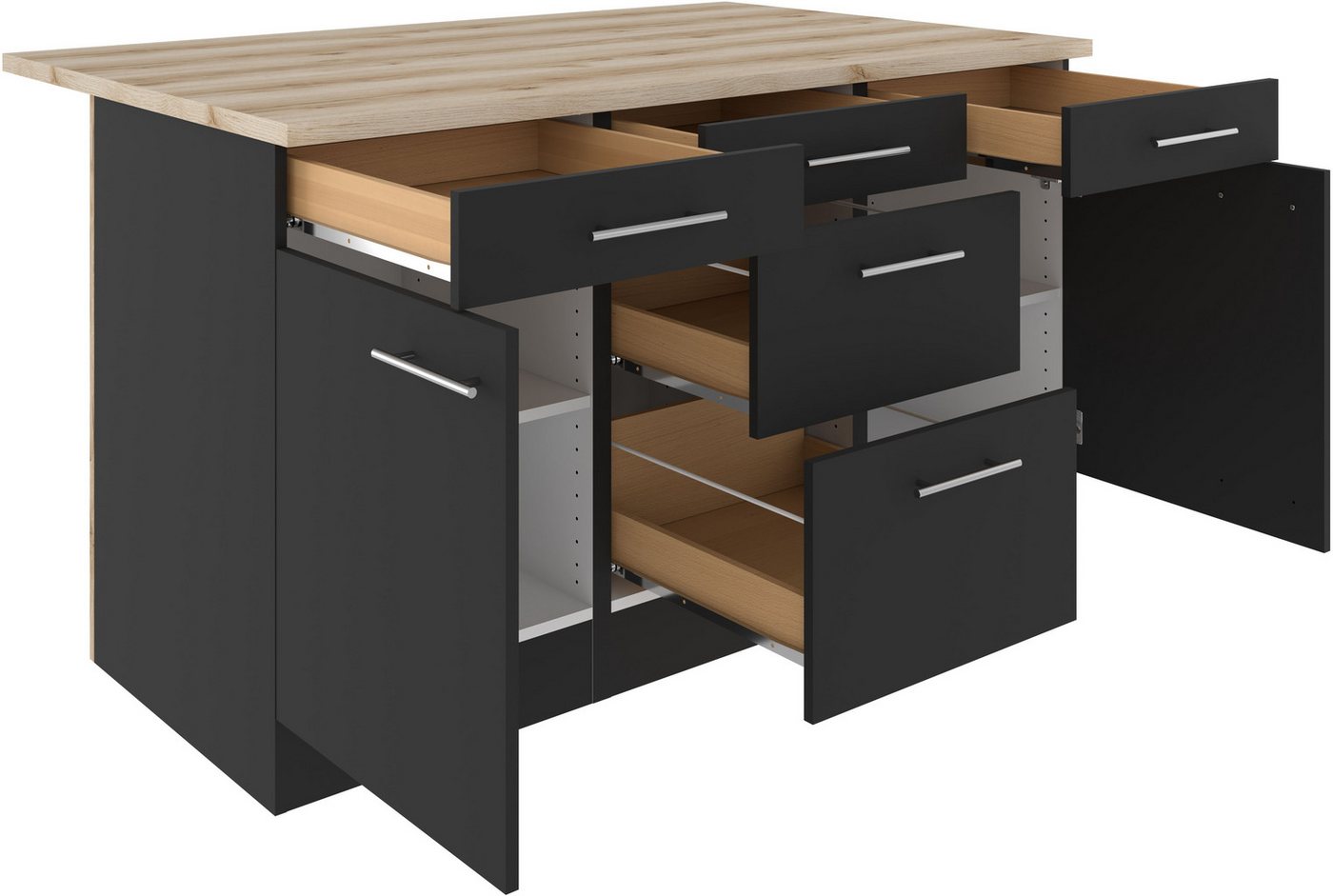 OPTIFIT Kücheninsel Optifit, Breite 150 cm, 2 Türen, 3 Schubkästen, 2 Auszüge Bild 4