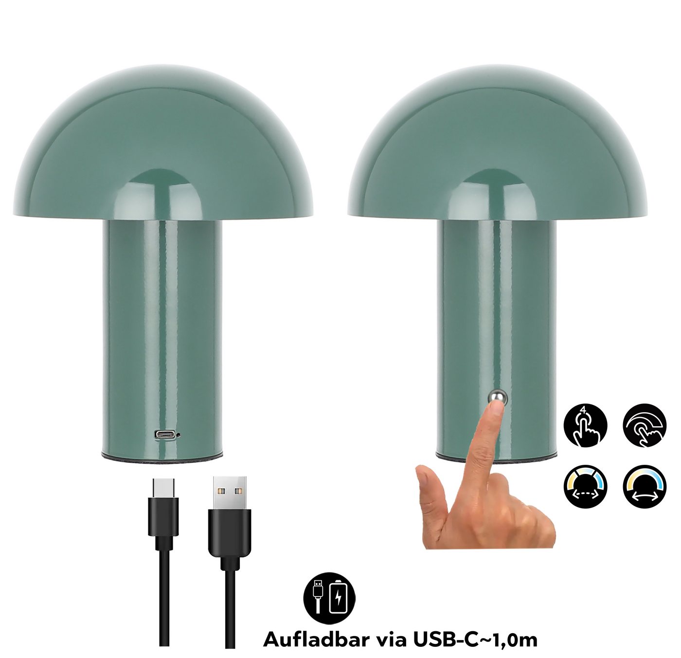 OTTO home LED Tischleuchte Hillu, Dimmer, Dimmfunktion, Ein-/Ausschalter, USB-Anschluss mit Ladefunktion, USB-Ladefunktion, mehrere Helligkeitsstufen, LED fest integriert, warmweiß - kaltweiß, dimmbar, Typ-C-Ladekabel, CCT, Akku, Tischlampe kabellos, Akkulampe Bild 2