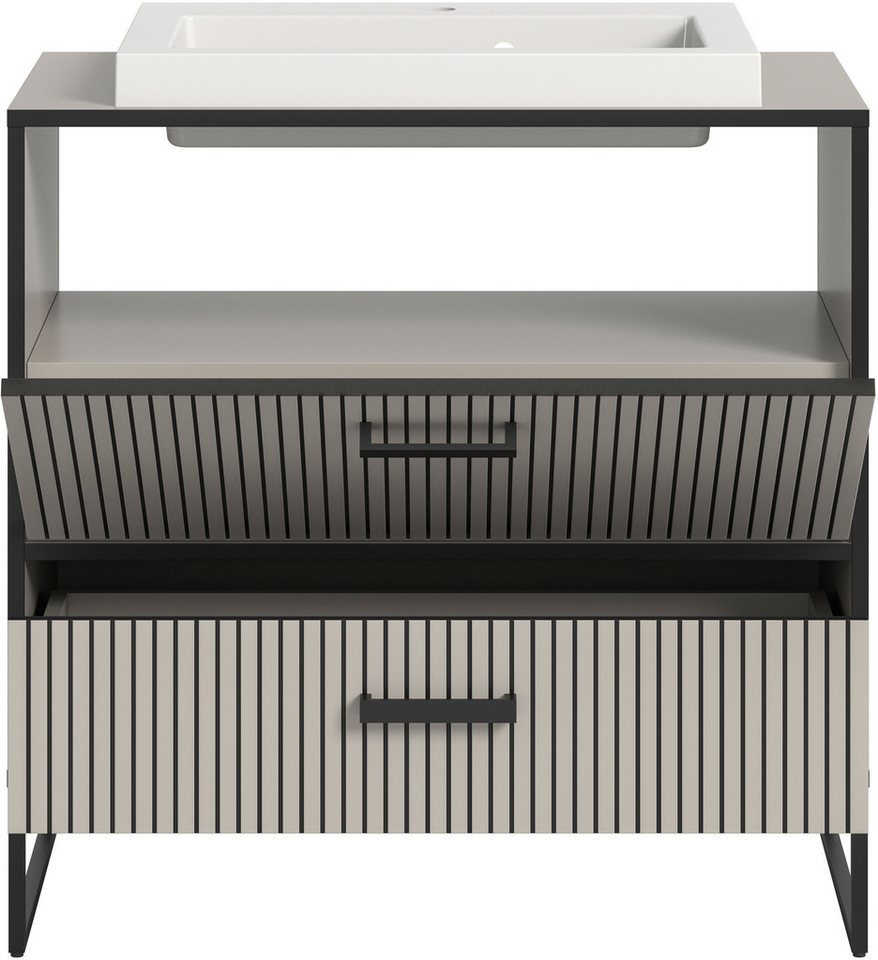 welltime Waschbeckenunterschrank Locri, Höhe 84 cm, Rillenoptik, Metallkufen (2-St) Aufsatzwaschbecken, modernes Design, Unterschrank, Badschrank, Bad Bild 5