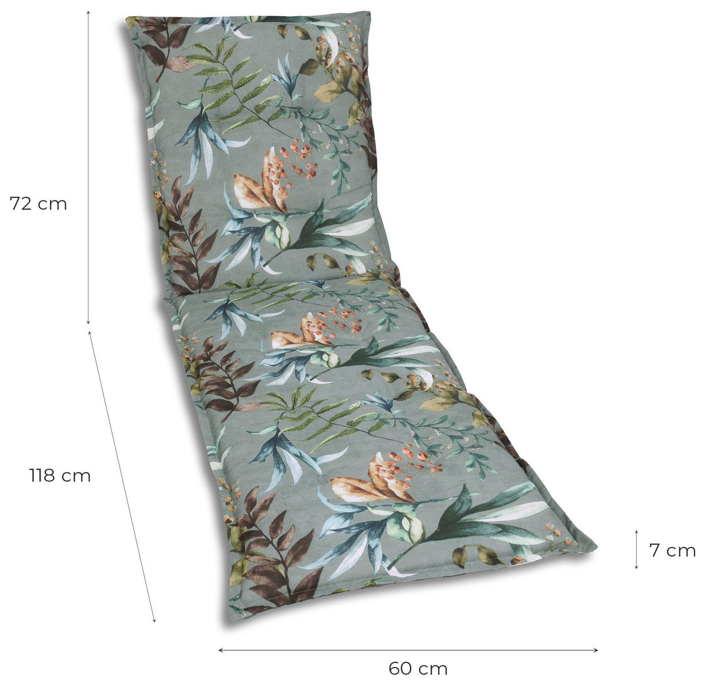 GO-DE Liegenauflage, Blätter / Beeren grün - Maße BxLxH ca.: 60 cm x 190 cm x 7 cm Bild 2