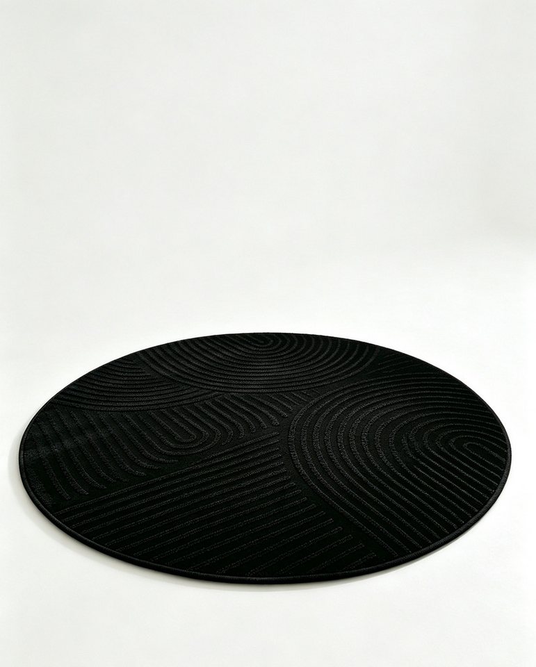OTTO home Teppich Jola Hoch-Tief-Design, Scandi-Look, Zen, 140 cm, rund, Höhe: 10 mm, Boho, Modern, 3D, Wohnzimmer, Schlafzimmer, wasserabweisend