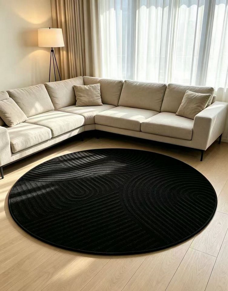 OTTO home Teppich Jola Hoch-Tief-Design, Scandi-Look, Zen, 140 cm, rund, Höhe: 10 mm, Boho, Modern, 3D, Wohnzimmer, Schlafzimmer, wasserabweisend Bild 3