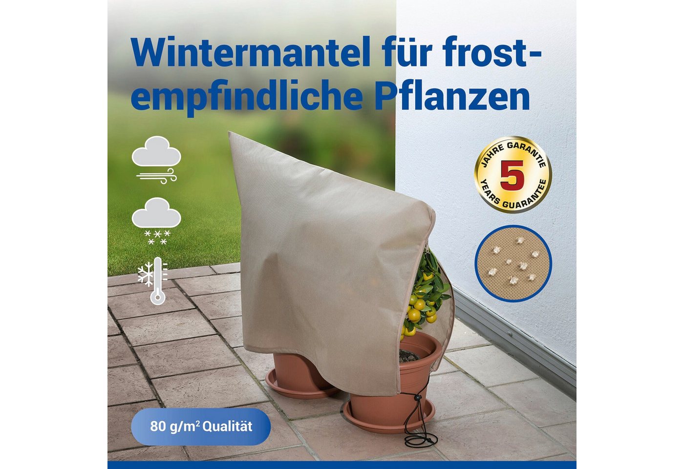 Maximex Winterschutzhaube Pflanzenschutz-Vlies, 80x60 cm (Set, 3-St), reißfestes Vlies, mit Reißverschluss und Zugband, BxH: 30x40 cm