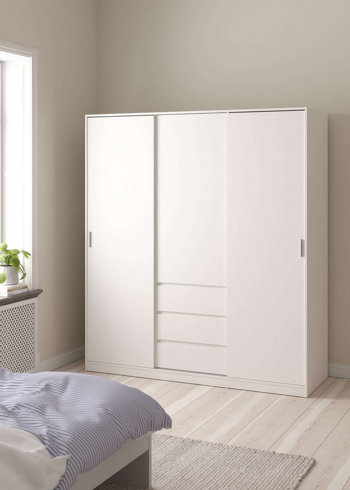 Home affaire Schiebetürenschrank Naia - moderner & langlebiger Kleiderschrank im Scandi Stil Vielseitige Innenaufteilung, großzügiges Stauraumkonzept, 3 Schubladen Bild 2
