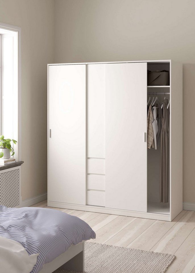 Home affaire Schiebetürenschrank Naia - moderner & langlebiger Kleiderschrank im Scandi Stil Vielseitige Innenaufteilung, großzügiges Stauraumkonzept, 3 Schubladen Bild 4