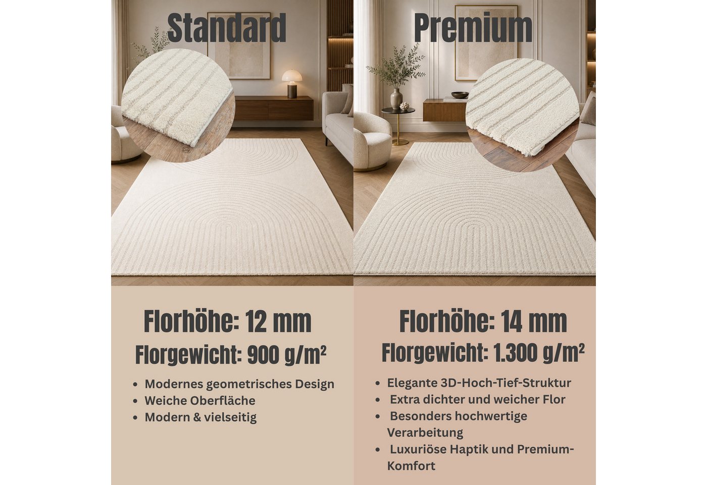 OTTO home Designteppich Soft Dune in Standard- und Premium-Qualität, 3D Optik/Hoch-Tief Effekt, rechteckig, moderner Wohnzimmer Teppich, hohe Flordichte und angenehm weich Bild 3