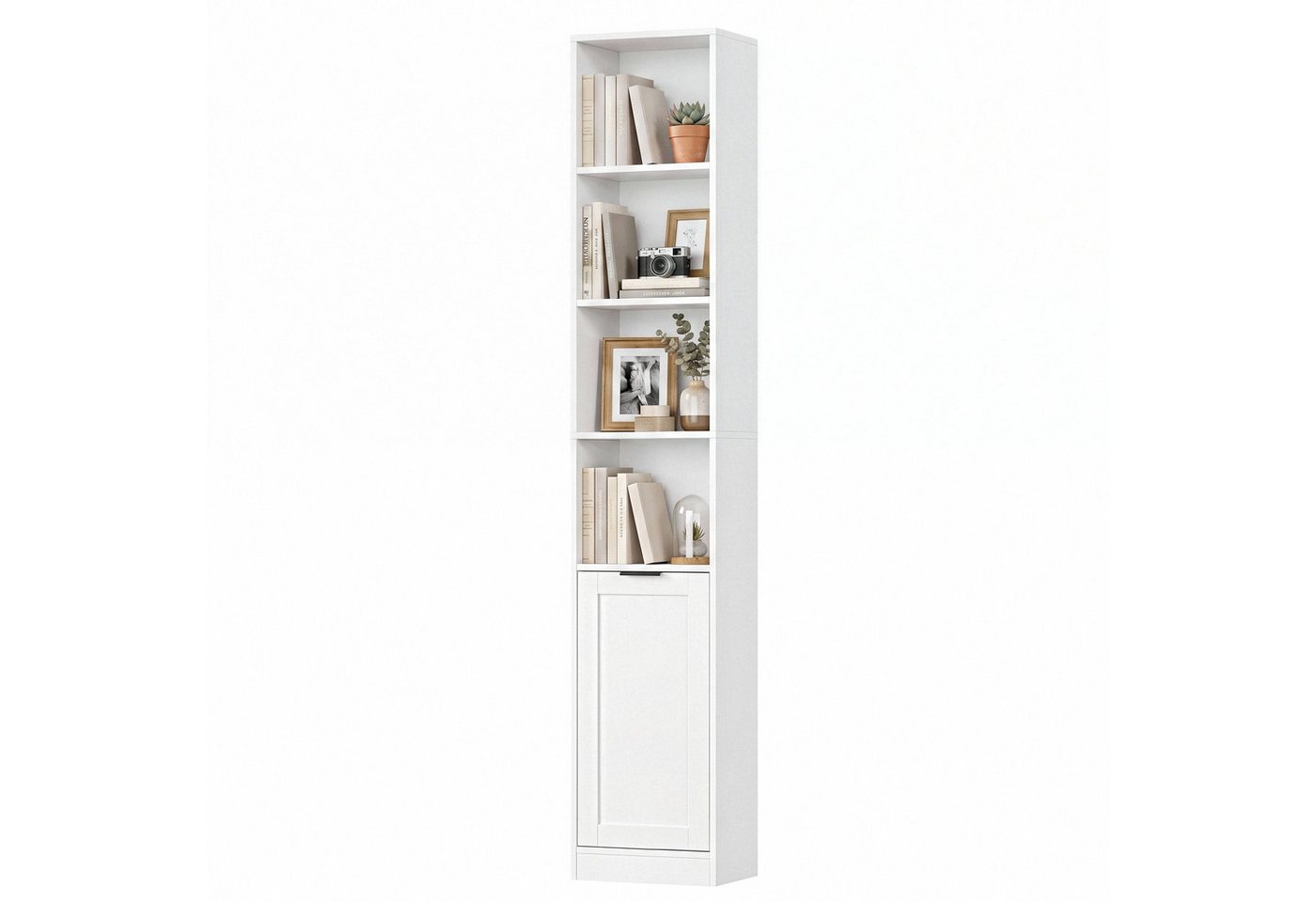Homfa Bücherregal mit 6 Ebenen Bücherschrank Standregal mit Tür Eckregal weiß, Hochschrank, Billy Regal für Wohnzimmer Homeoffice Bad, 35x24x186,4 cm