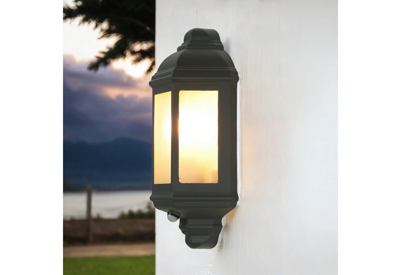 Licht-Erlebnisse Außen-Wandleuchte LIVORNO, ohne Leuchtmittel, Rustikale Wandlampe mit Bewegungsmelder Anthrazit E27 Außenleuchte