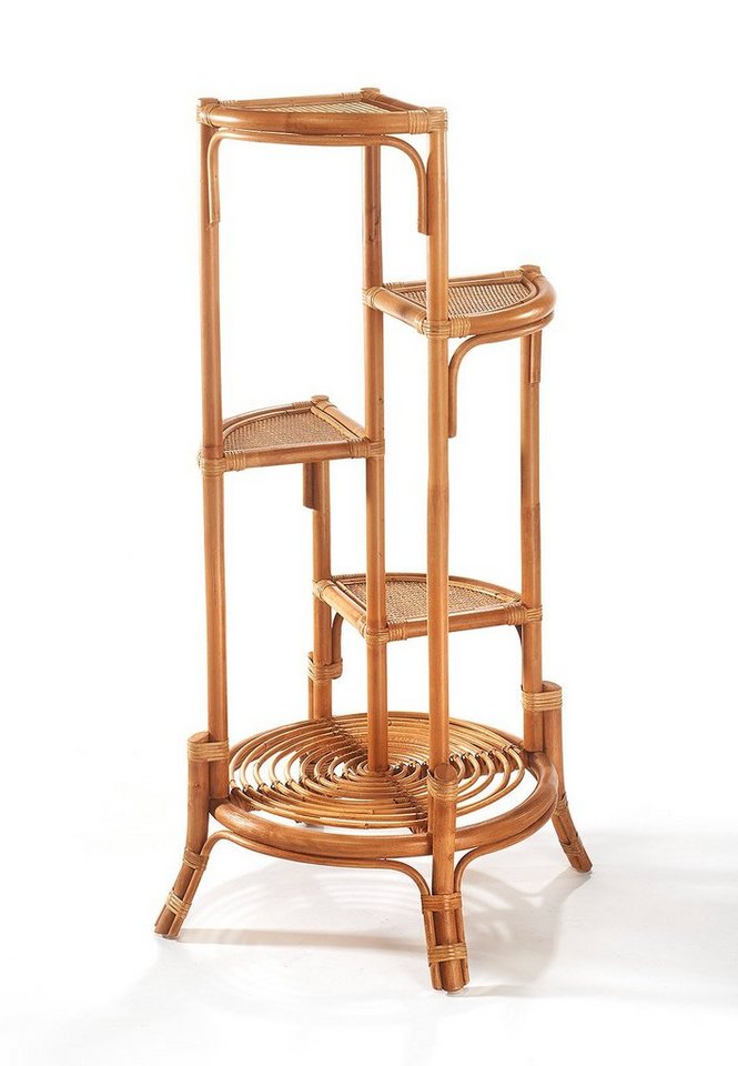 Kobolo Regal Blumenregal Pflanzenständer aus Rattan - natur - für 4 Töpfe, Einzelstück 4-tlg.