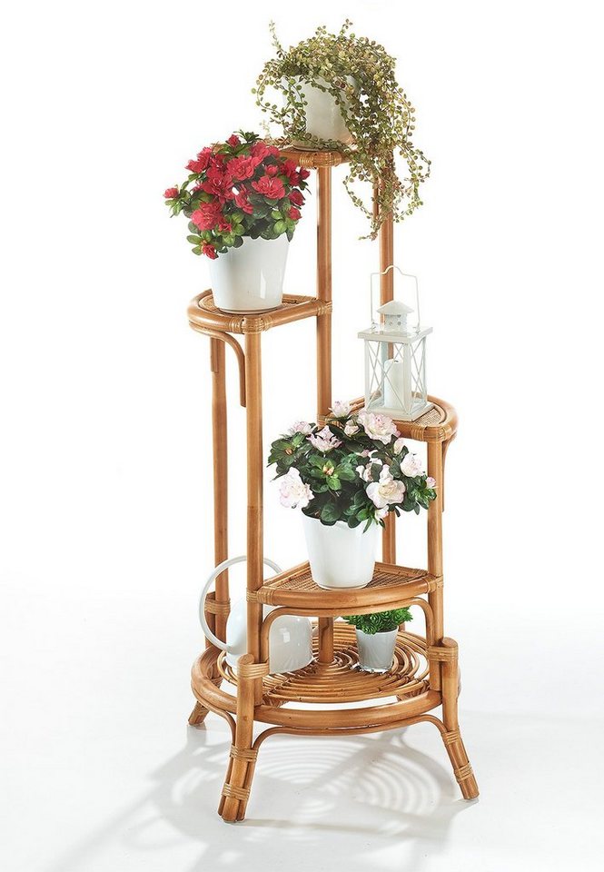 Kobolo Regal Blumenregal Pflanzenständer aus Rattan - natur - für 4 Töpfe, Einzelstück 4-tlg. Bild 2