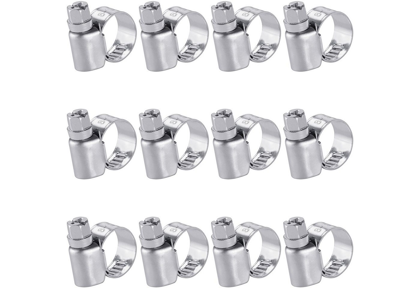 Poppstar Schlauchschelle Edelstahl Schlauchschellen verstellbar (Bandbreite 9 mm), (Spannbereich 8-12 mm, 12-St), Rohrschellen-Set mit hoher Zugkraft