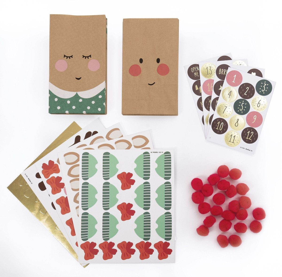 Folia ewige Kalender Adventskalender-Set Red Nose Reindeer 216-teilig