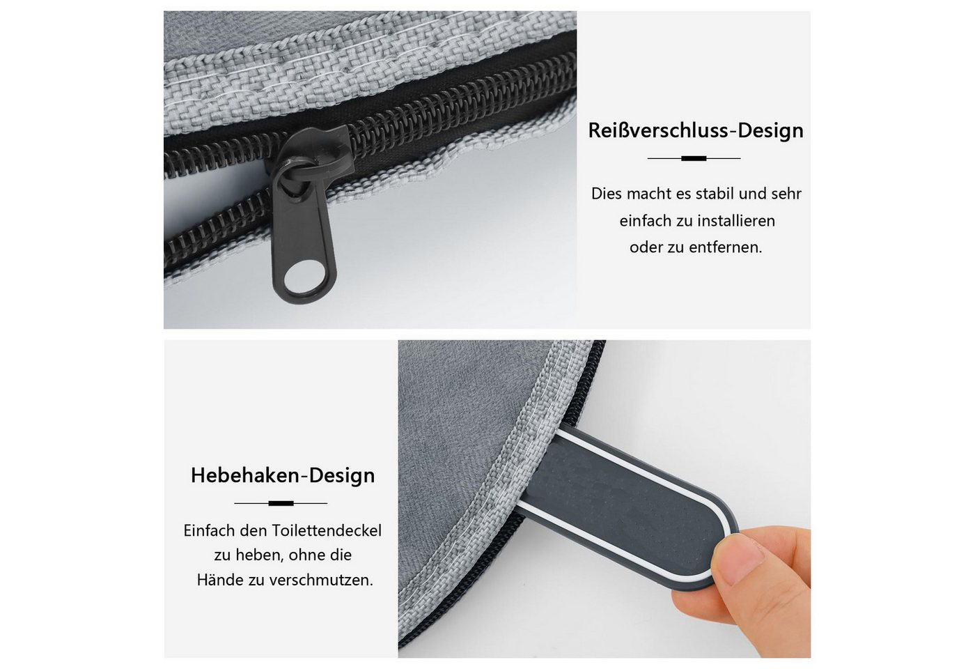 Coonoor WC-Deckelbezug weiche WC-Sitzbezüge mit Griff, Toilettendeckelbezug, Kissen, weich, dicker, waschbar, passend für alle ovalen WC-Sitze Bild 5