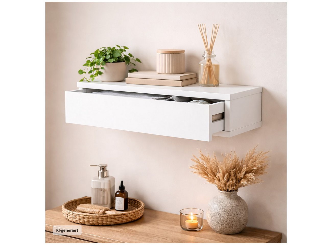 HTI-Living Wandregal mit Schublade 60 cm Weiß, 1 Stück 1-tlg.