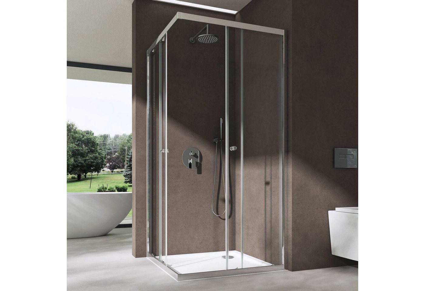 doporro Eckdusche Duschkabine Duschabtrennung Schiebetür Klarglas 6mm ESG H:190cm R16K, BxT: 70x70 cm, Einscheibensicherheitsglas Bild 4