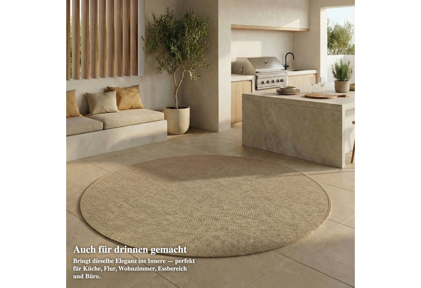 Jimri Outdoorteppich Keywest, Rund, Outdoor Teppich Balkonteppich Terassenteppich