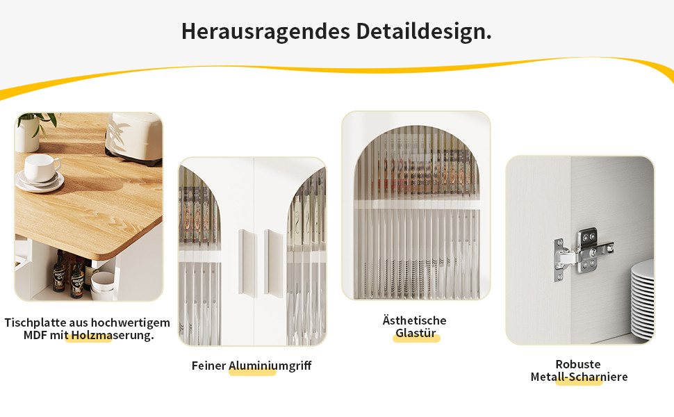 Celya Küchenwagen Kücheninsel, mit Speicherraum, küchenwagen mit rollen, (buffetschrank, Weiß), Abnehmbare Servierwagen buffetschrank, Speisewagen mit Holzmaserung Bild 3