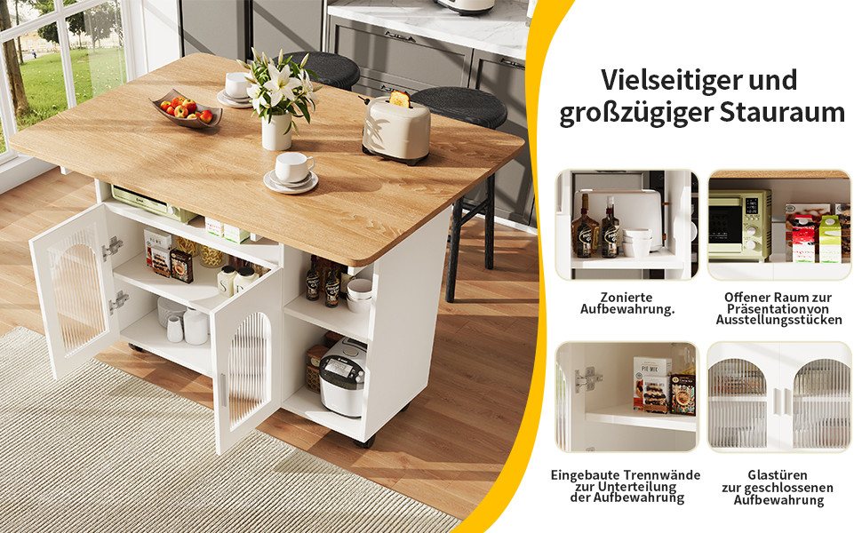 Celya Küchenwagen Kücheninsel, mit Speicherraum, küchenwagen mit rollen, (buffetschrank, Weiß), Abnehmbare Servierwagen buffetschrank, Speisewagen mit Holzmaserung Bild 4