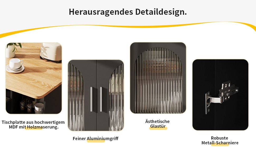 Celya Küchenwagen Kücheninsel, mit Speicherraum, küchenwagen mit rollen, (buffetschrank, Schwarz), Abnehmbare Servierwagen buffetschrank, Speisewagen mit Holzmaserung Bild 2