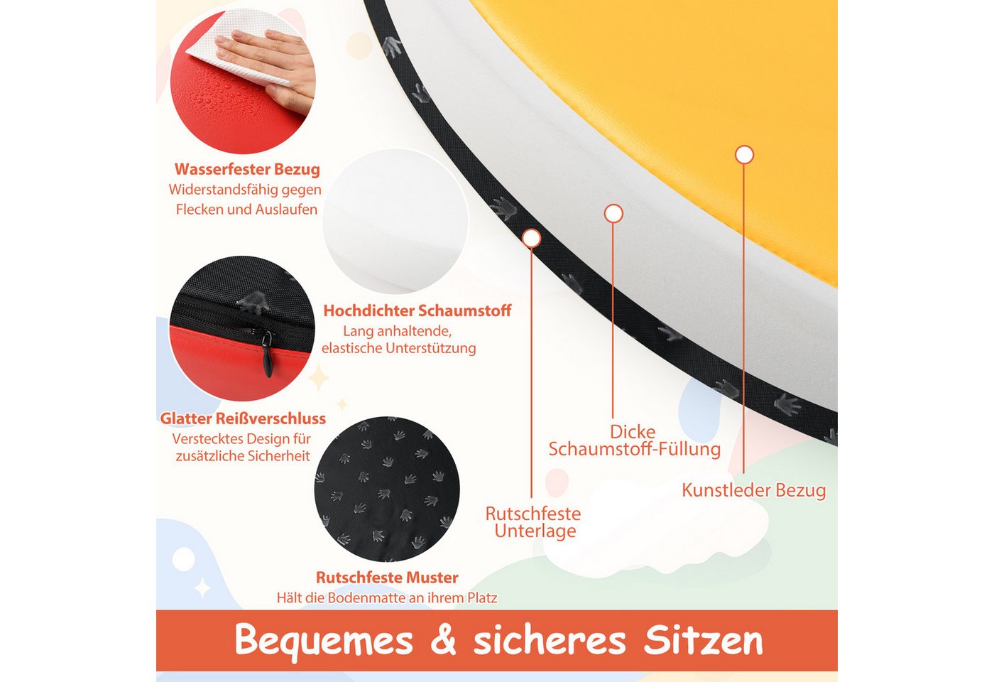 KOMFOTTEU Bodenkissen, Sitzkissen mit wasserfestem Bezug & Griff & Reißverschluss Bild 4