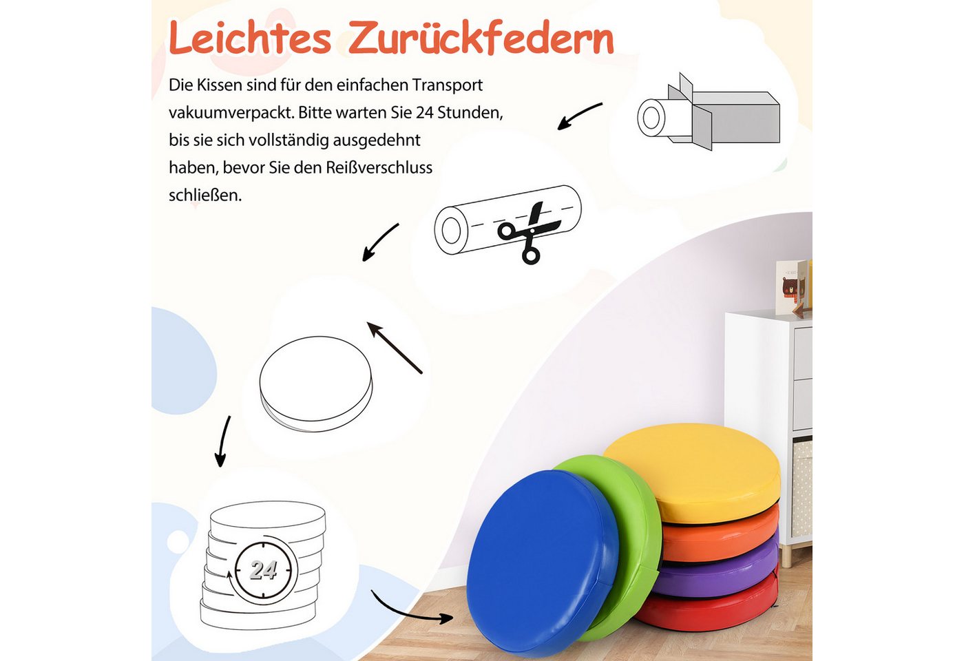 KOMFOTTEU Bodenkissen, Sitzkissen mit wasserfestem Bezug & Griff & Reißverschluss Bild 5