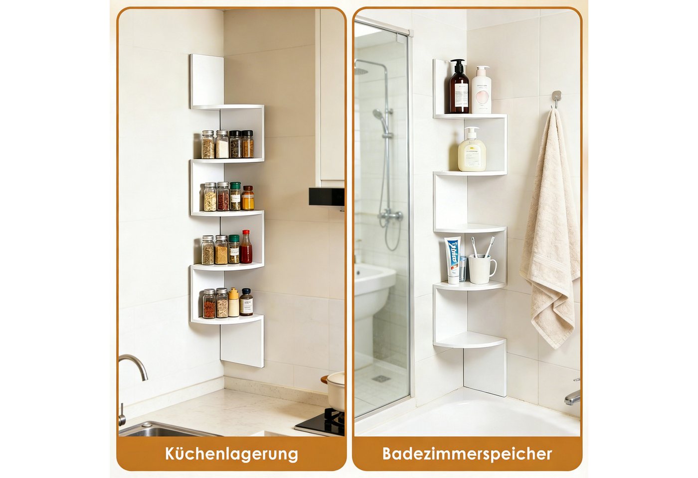 BlingBin Eckregal Wandregal 5 Ebenen, Zickzack-Schweberegal, 1er Set 1-tlg., 20x20x125 cm, Bücherregal Pflanzenregal für Bücher, Pflanzen und Deko Bild 2