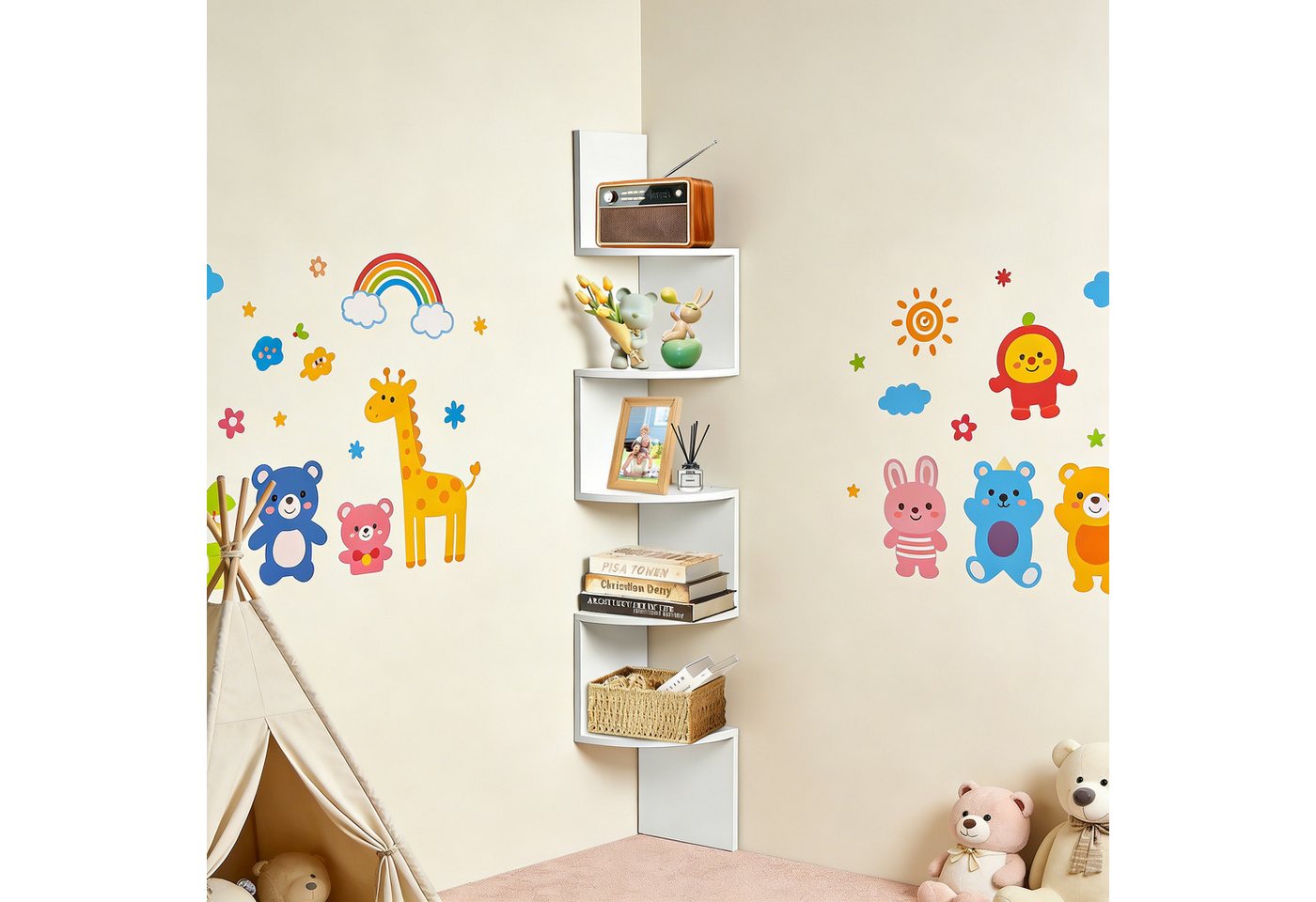 BlingBin Eckregal Wandregal 5 Ebenen, Zickzack-Schweberegal, 1er Set 1-tlg., 20x20x125 cm, Bücherregal Pflanzenregal für Bücher, Pflanzen und Deko Bild 3