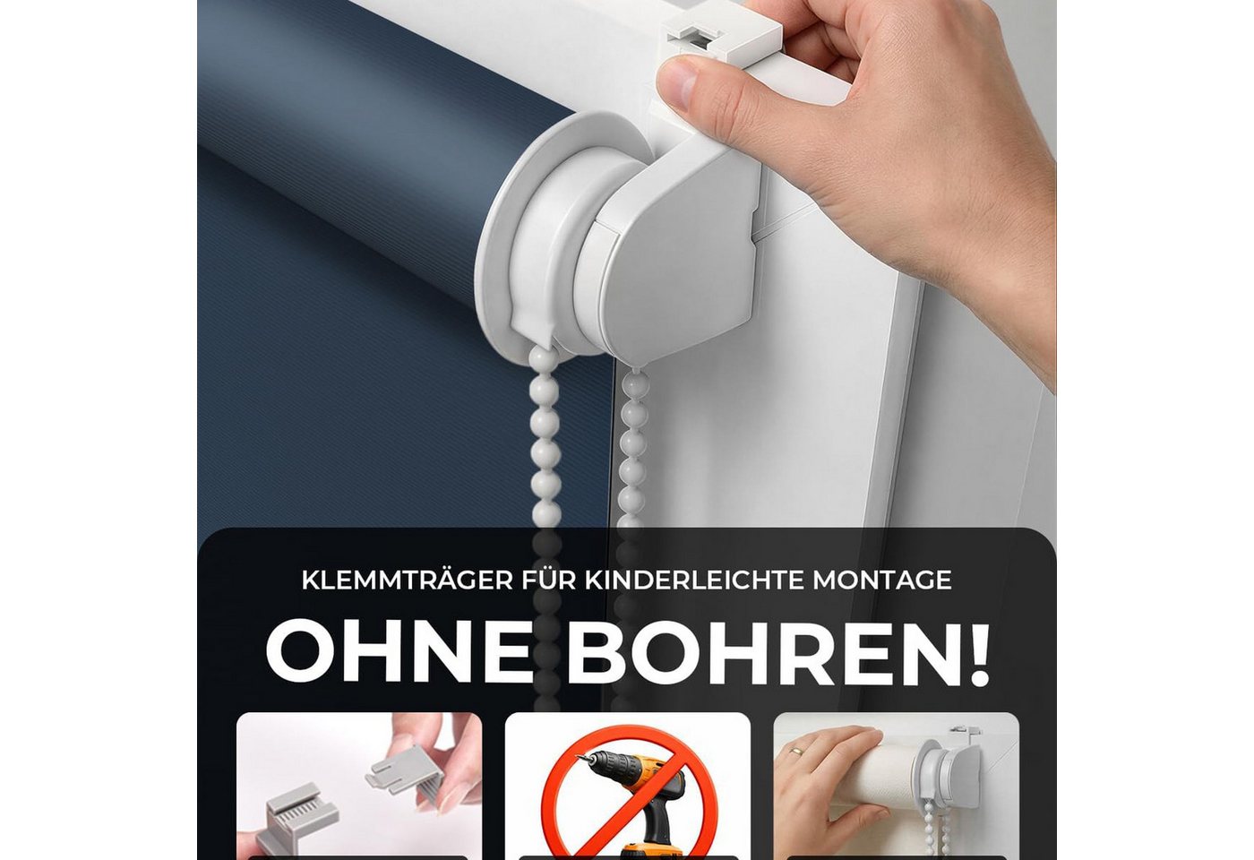 Verdunklungsrollo Klemmfix Tenebra Verdunkelungsrollo, 35 x 160 cm, dunkelblau, Victoria M., blickdicht, ohne Bohren, in Führungsschienen, Klemmfix, Verdunkelung, Mit Magnet. energiesparend Bild 2