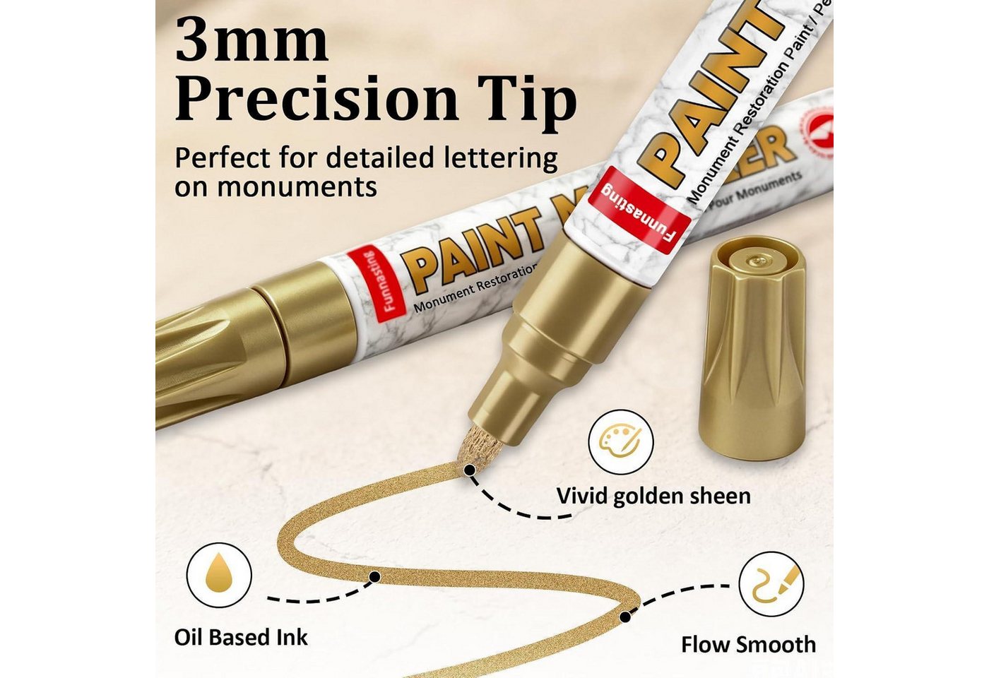 LuxusKollektion Lackmarker Grabstein Stift Gold 2Stk
