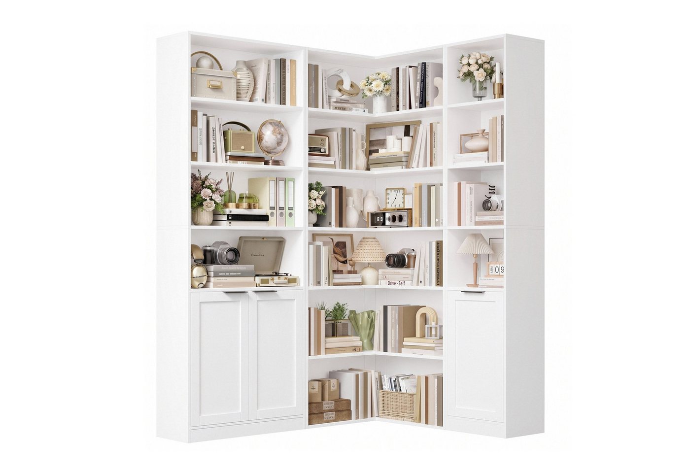 Homfa Bücherregal Eckregal Bücherschrank mit Türen Regalsystem 3 PCS, Bücherregal-Set, Eckschrank für Wohnzimmer Büro, 127x95x186,4 cm, weiß Bild 3