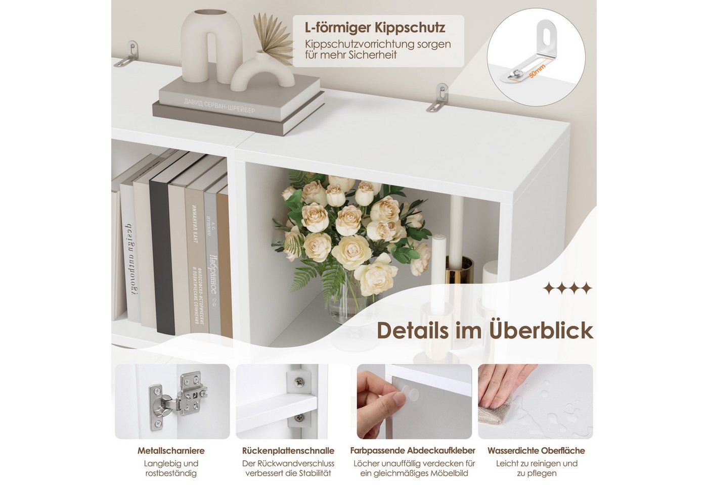 Homfa Bücherregal Eckregal Bücherschrank mit Türen Regalsystem 3 PCS, Bücherregal-Set, Eckschrank für Wohnzimmer Büro, 127x95x186,4 cm, weiß Bild 5
