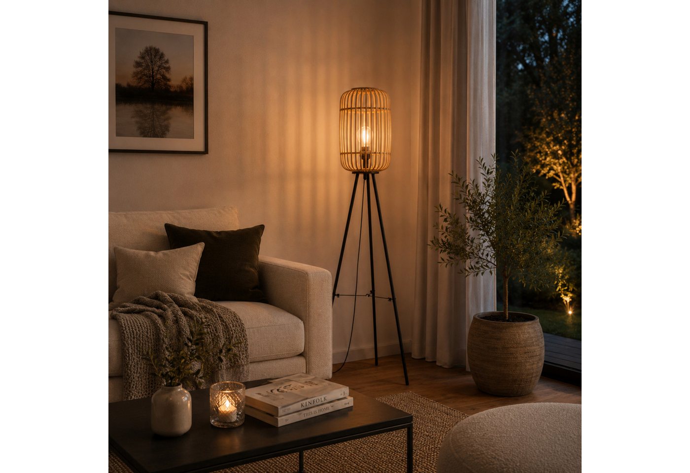 Lightbox Stehlampe, ohne Leuchtmittel, dekorative Dreibein-Lampe - Stehleuchte Nature-Style mit Fußschalter Bild 2