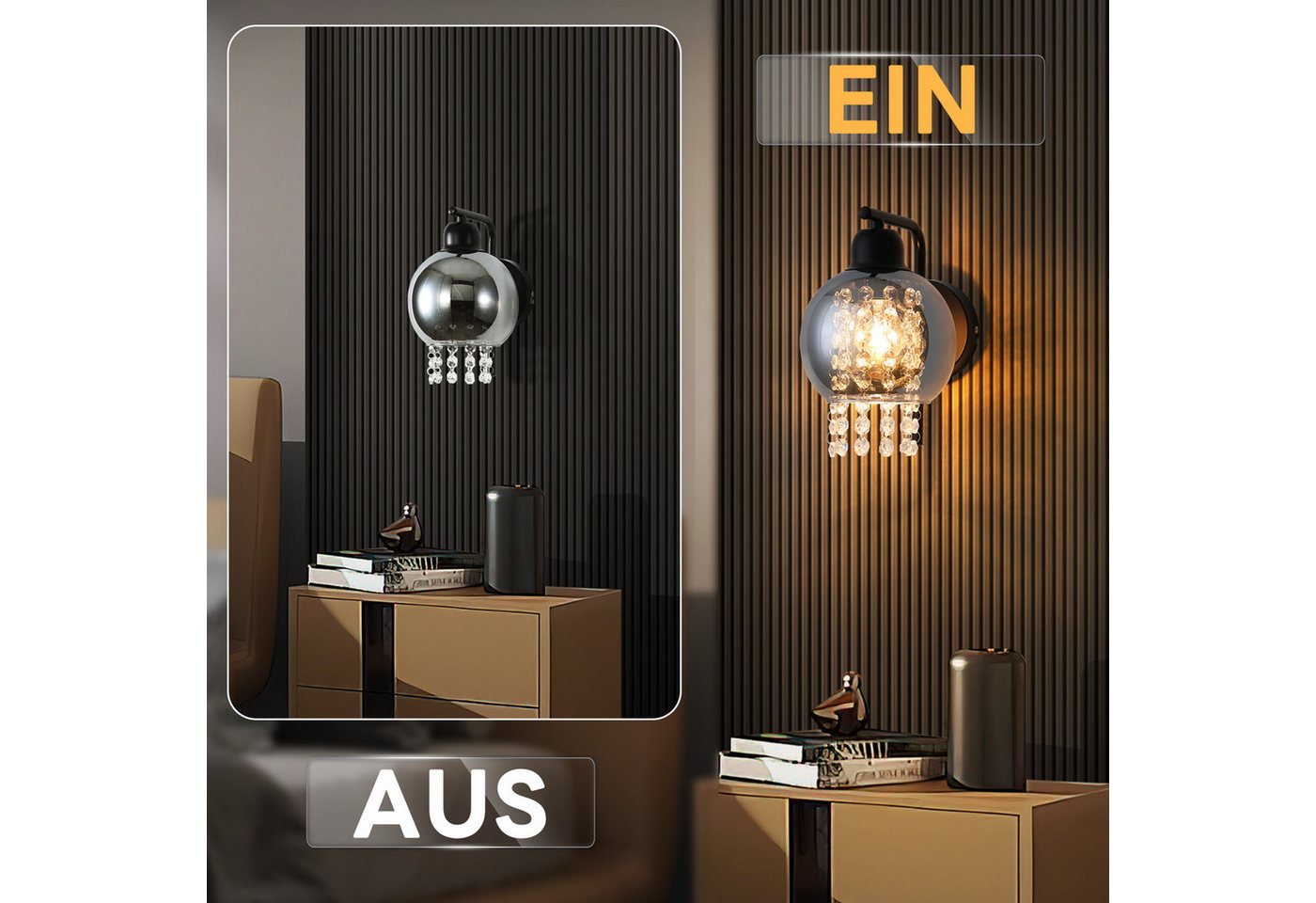 ZMH Wandleuchte Innen E27 Rauchgrau Glas Design Wandlampe Kristall Bett Treppenhaus, Einfache Installation, ohne Leuchtmittel, Modern 1 Flammig Bettlampe Flexible Beleuchtungsmöglichkeiten Bild 2