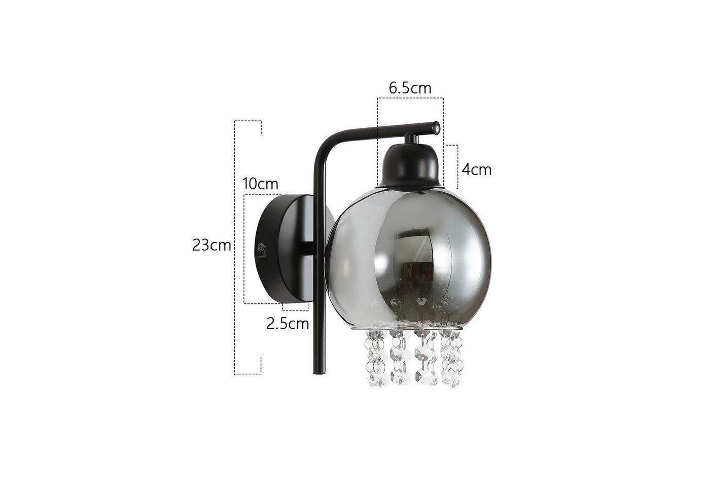 ZMH Wandleuchte Innen E27 Rauchgrau Glas Design Wandlampe Kristall Bett Treppenhaus, Einfache Installation, ohne Leuchtmittel, Modern 1 Flammig Bettlampe Flexible Beleuchtungsmöglichkeiten Bild 3