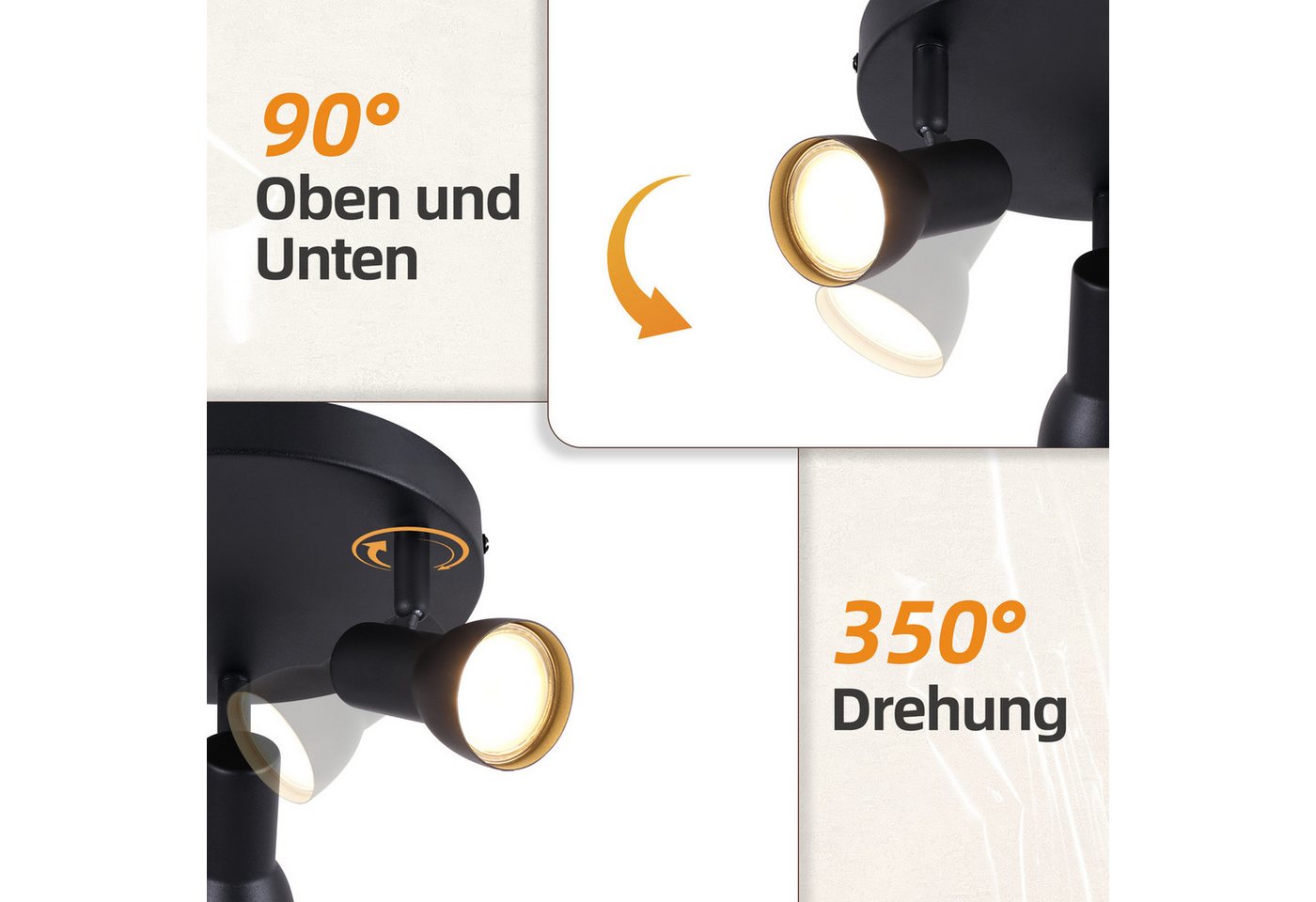 ZMH Deckenstrahler 2/3/4 Flammig-GU10 Deckenlampe 350° Drehbar für Wohnzimmer Küche, Einfache Installation, ohne Leuchtmittel, Modern Design Strahler Innen GU10 Deckenspots Bild 2