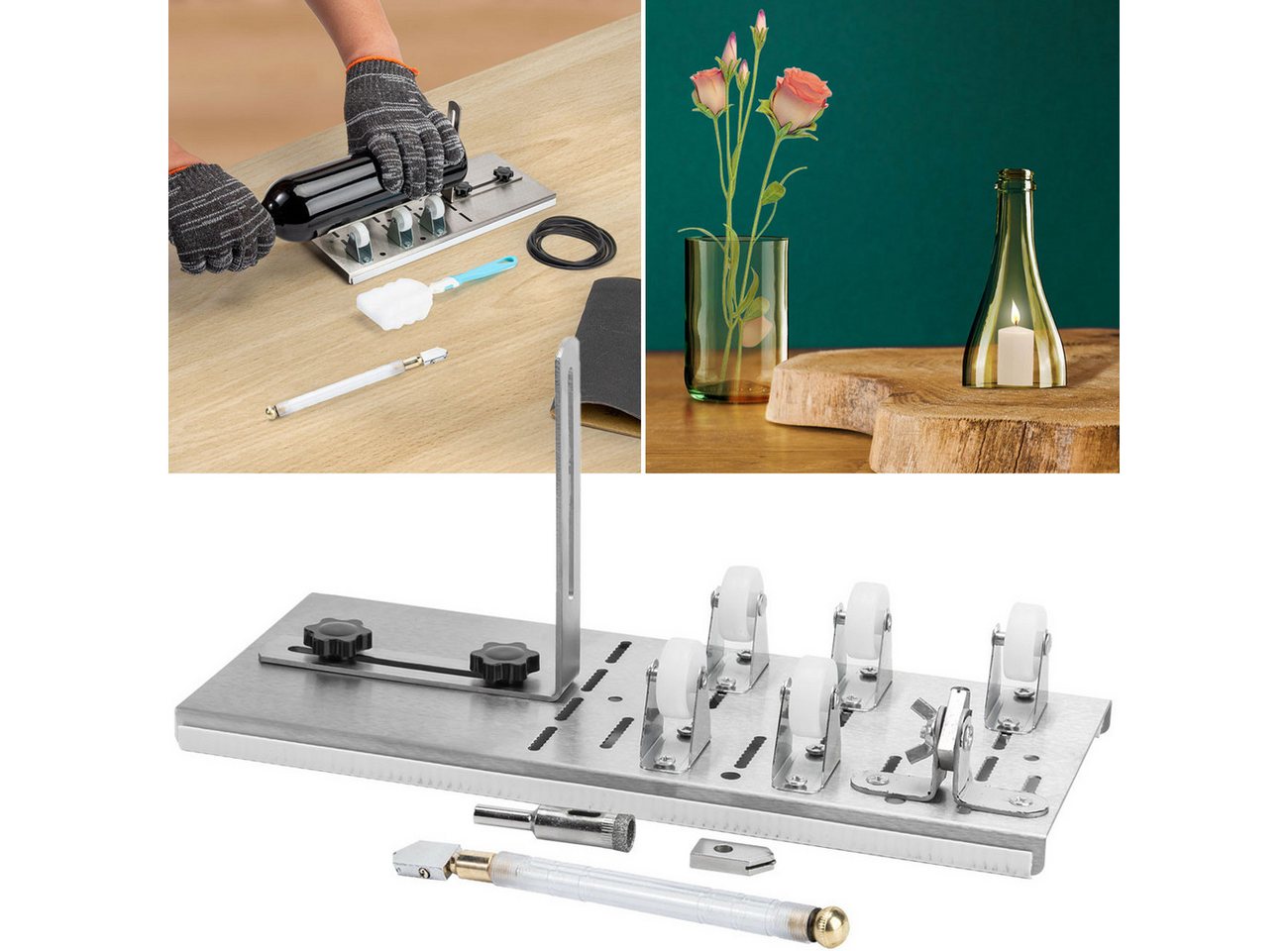 Casativo Glasschaber Flaschenschneider Set Glasschneider Diamantkopf Flaschen Schneiden für Glasflaschen ab 3 cm Durchmesser/Recyceln alter Flaschen