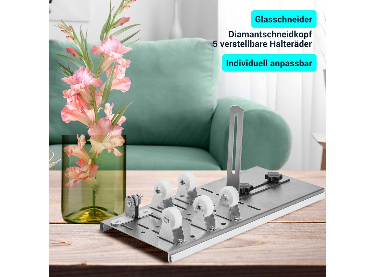 Casativo Glasschaber Flaschenschneider Set Glasschneider Diamantkopf Flaschen Schneiden für Glasflaschen ab 3 cm Durchmesser/Recyceln alter Flaschen Bild 5