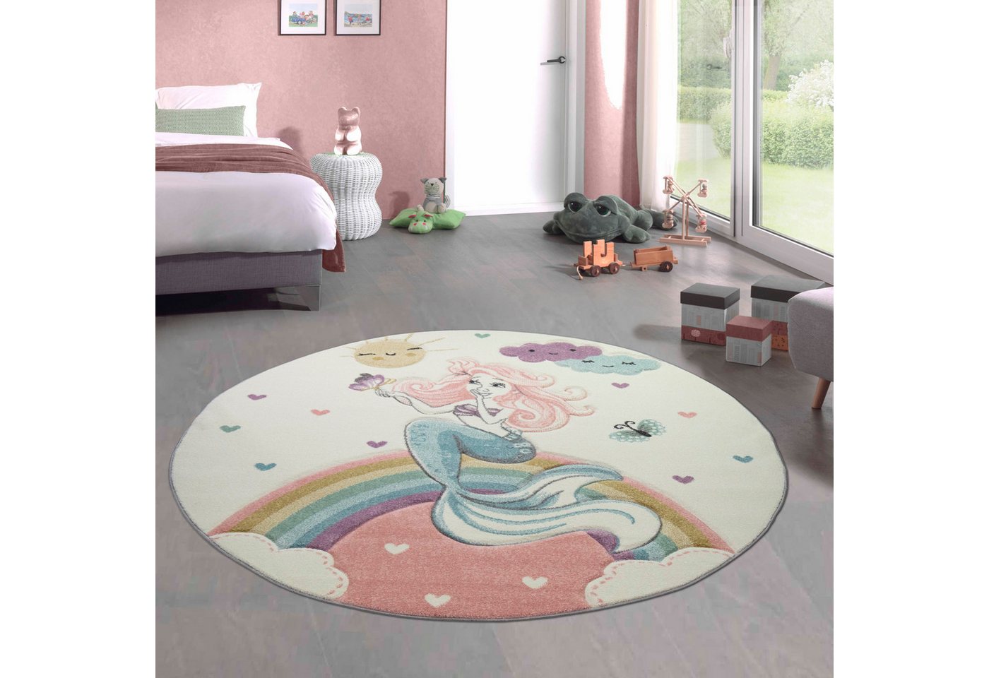 Carpetia Kinderteppich Verspieltes Motivdesign, rund, Höhe: 13 mm, pflegeleicht, strapazierfähig, handgearbeiteter Konturenschnitt Bild 5