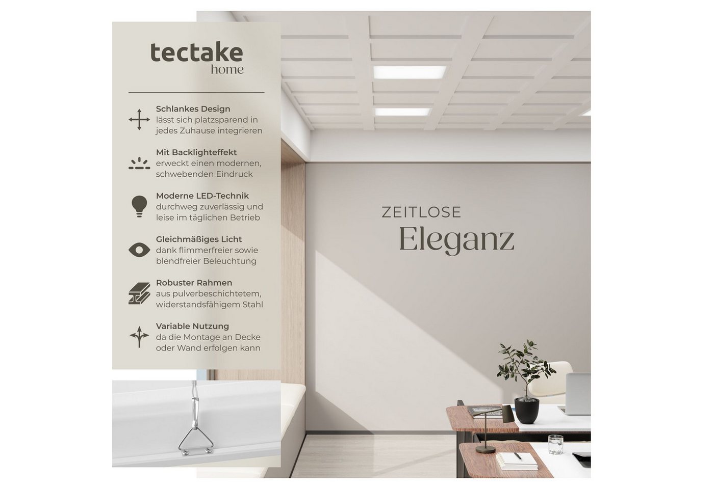 tectake Deckenleuchten Ultraflaches LED-Panel warmweiß für vielseitige Innenbeleuchtung, Blendfrei mit Backlighteffekt, Inkl. Zubehör Bild 3