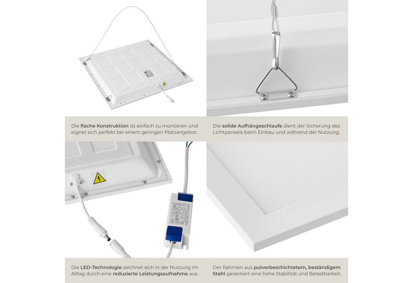 tectake Deckenleuchten Ultraflaches LED-Panel warmweiß für vielseitige Innenbeleuchtung, Blendfrei mit Backlighteffekt, Inkl. Zubehör Bild 4
