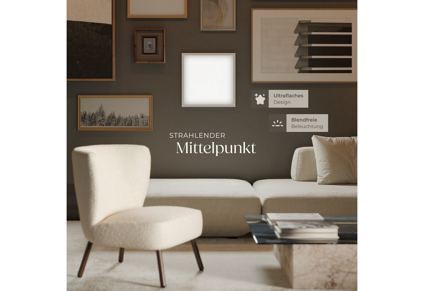 tectake Deckenleuchten Ultraflaches LED-Panel warmweiß für vielseitige Innenbeleuchtung, Blendfrei mit Backlighteffekt, Inkl. Zubehör Bild 5