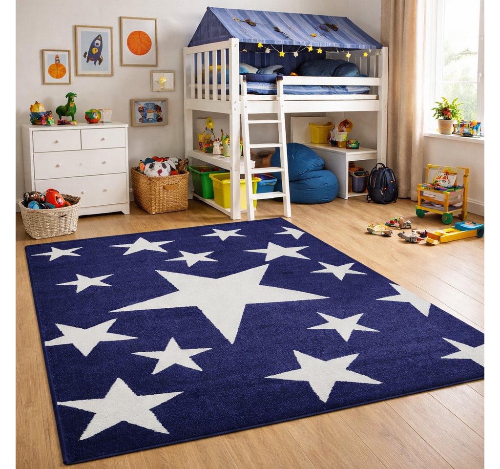 Vimoda Kinderteppich Blau Sterne, Teppich Kinderzimmer 160x230 & 120x170, Rechteckig, Höhe: 12 mm, Weich, Spielteppich Junge, Rechteckig, OEKO-TEX, Polypropylen Bild 2