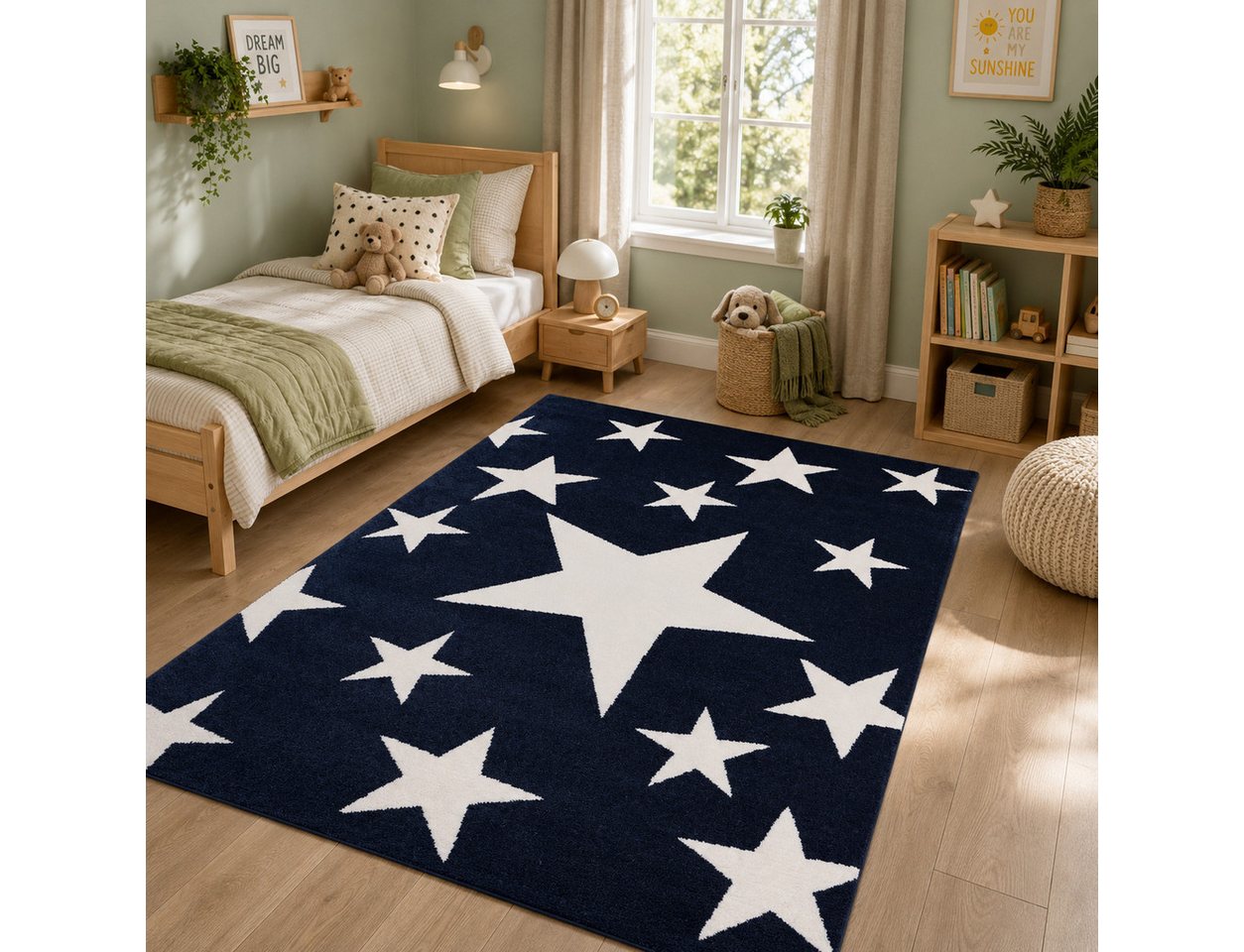 Vimoda Kinderteppich Blau Sterne, Teppich Kinderzimmer 160x230 & 120x170, Rechteckig, Höhe: 12 mm, Weich, Spielteppich Junge, Rechteckig, OEKO-TEX, Polypropylen Bild 5