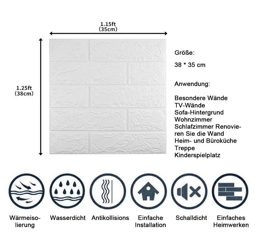Coonoor 3D-Tapete 10 stück selbstklebende Wandpaneele 35x38 cm, (10 St), DIY Wandtapete, Geeignet für Küche, Bad, Schlafzimmer, Wohnzimmer Bild 5