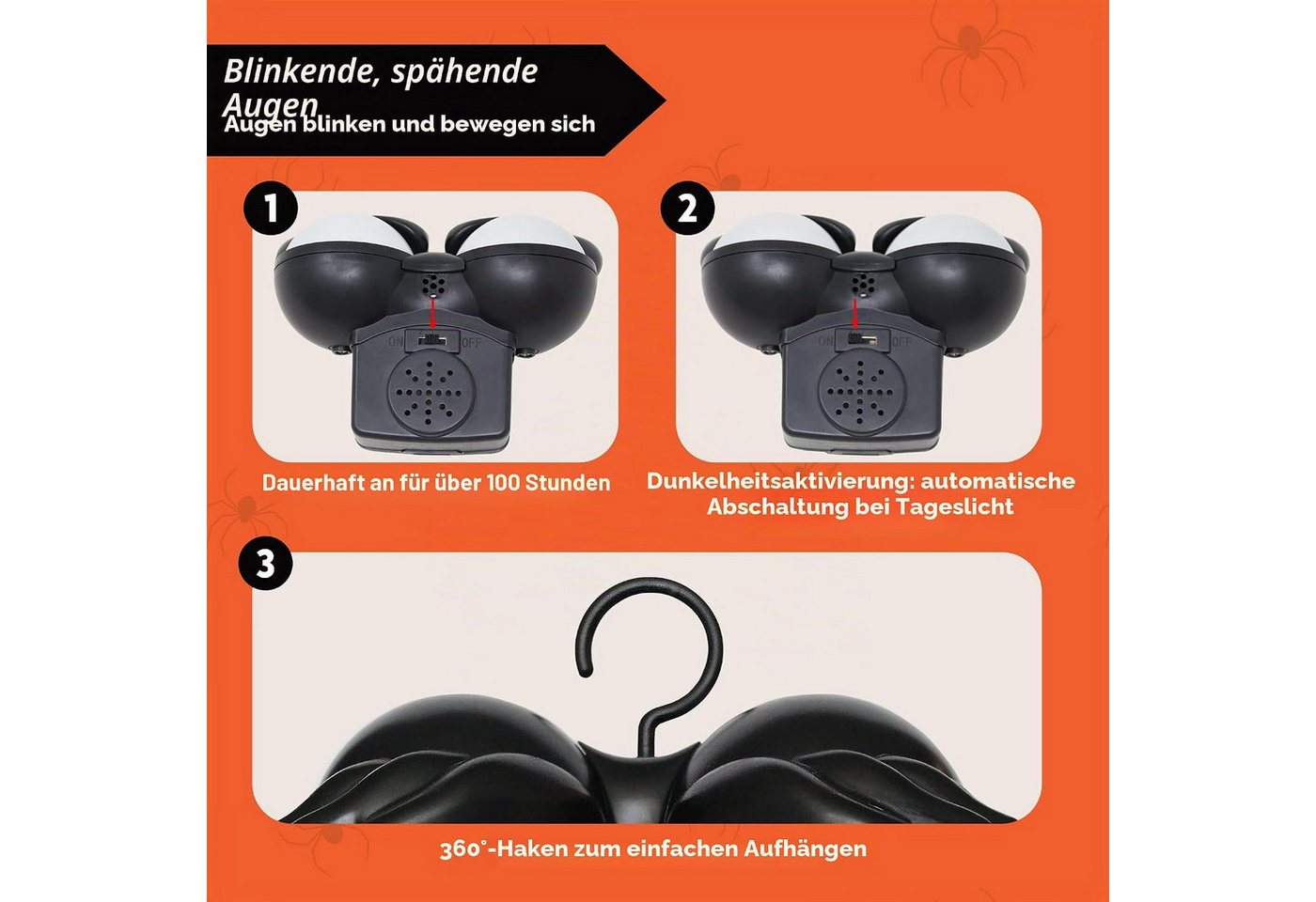 Joiedomi Lichterkette Joiedomi Halloween blinkende Augen Lichter, 3 Stk., dunkel aktiviert Bild 4