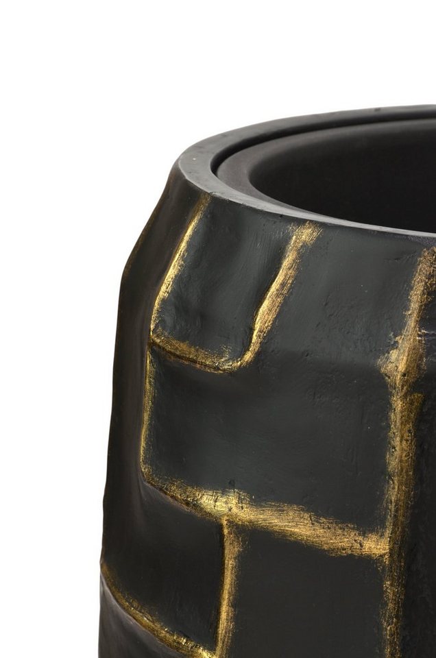 Flingora Bodenvase Mara, mit Einsatz - Fiberglas - Indoor - Samtschwarz/Gold - Höhe 75 cm