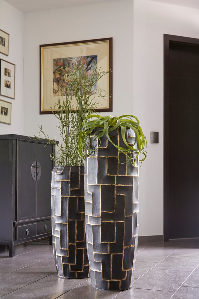 Flingora Bodenvase Mara, mit Einsatz - Fiberglas - Indoor - Samtschwarz/Gold - Höhe 75 cm Bild 2