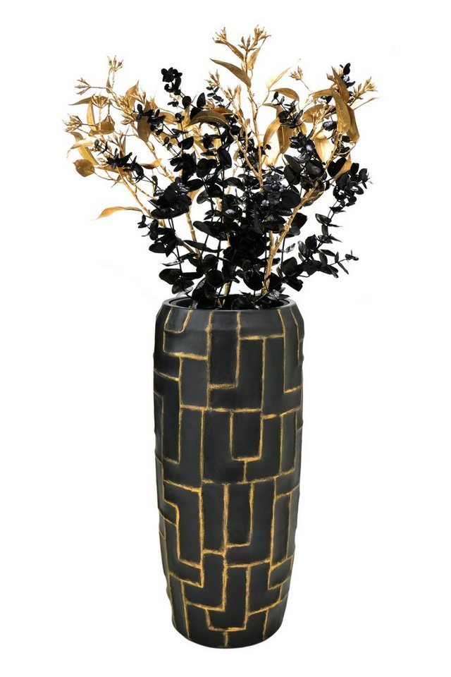 Flingora Bodenvase Mara, mit Einsatz - Fiberglas - Indoor - Samtschwarz/Gold - Höhe 75 cm Bild 3