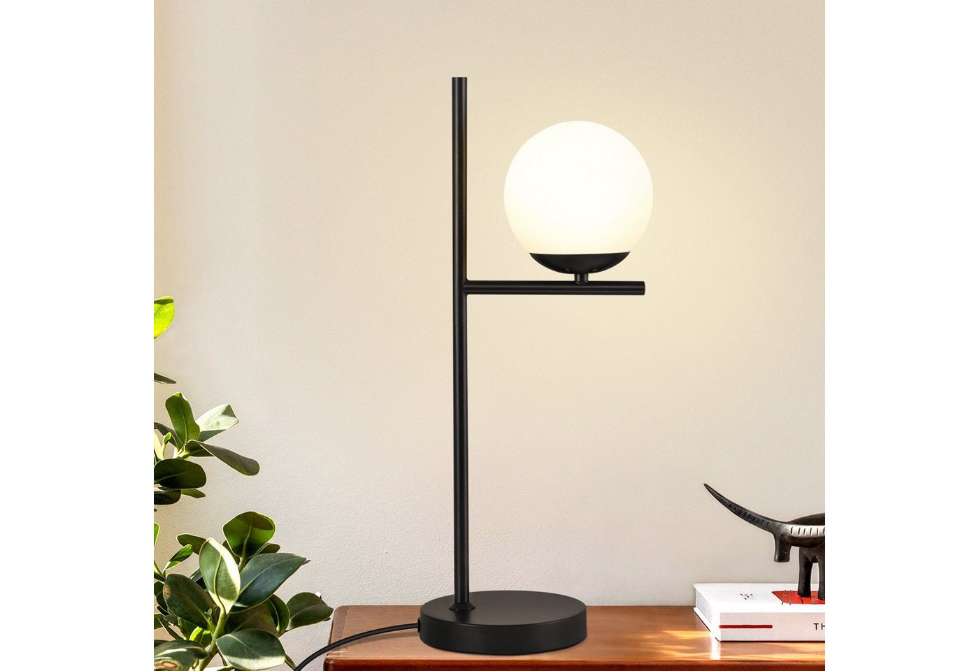 Nettlife Tischleuchte Schwarz/gold Glas Metall Modern E27 Fassung Schalter Nachttischlampe, LED wechselbar, Wohnzimmer Schlafzimmer Kinderzimmer Büro